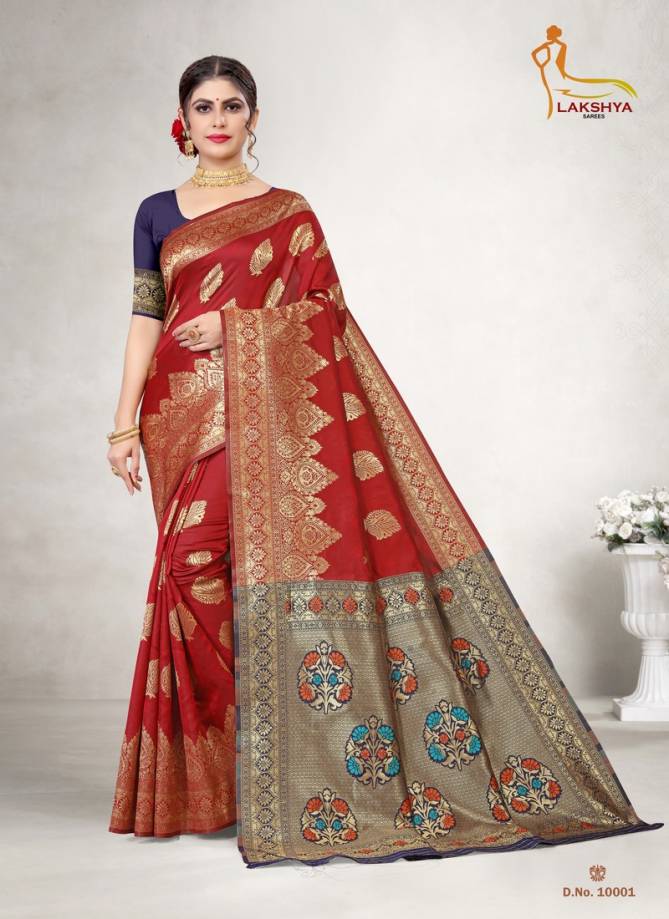 lakshya vidya vol 10 exclusive wear jacquard silk heavy latest saree collection